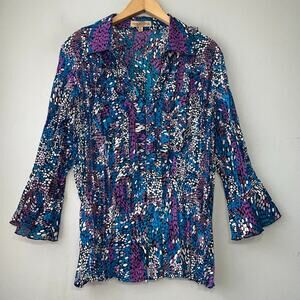 Notations Size XL Pleat Crinkle Semi Sheer Top Y2K Ruffle Geometric Dot Romantic